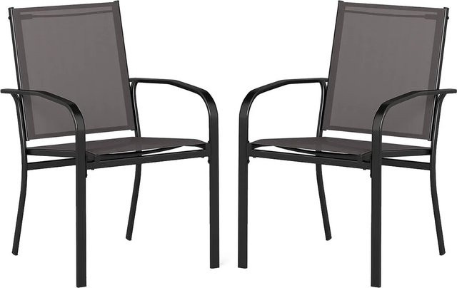 Costway 2er Set Gartenstühle aus Textilene in Grau, stapelbar mit Armlehnen, B/T/H: 57,5 x 61 x 89 cm - Bild 1