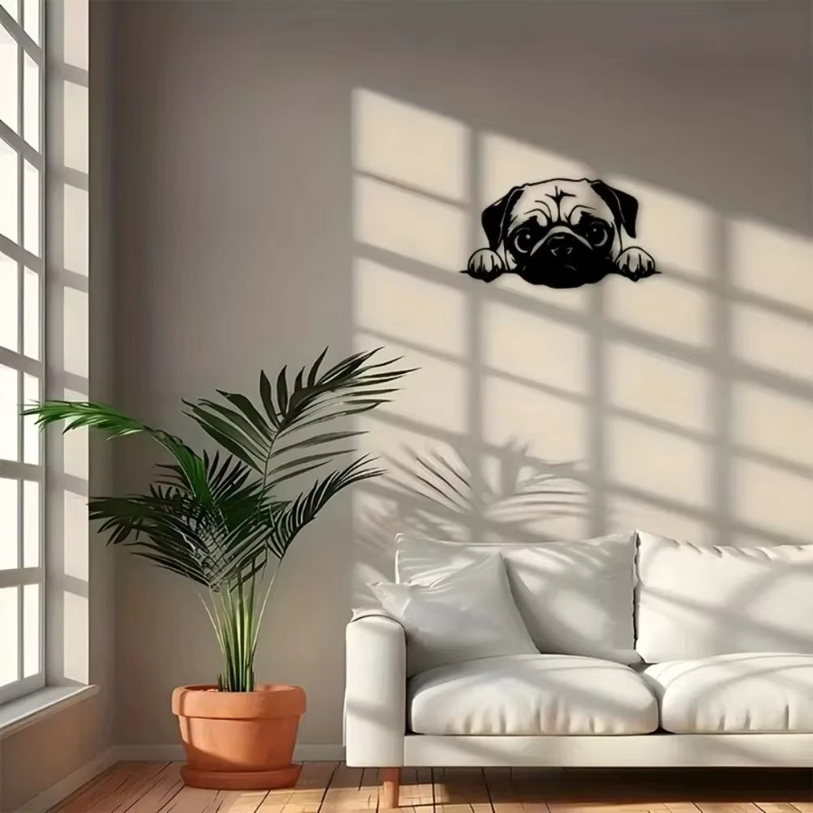CIFBUY Wandkunst Mops-Motiv aus schwarzem Metall im Bauernhaus-Stil für Innen- und Außenbereich - Bild 4