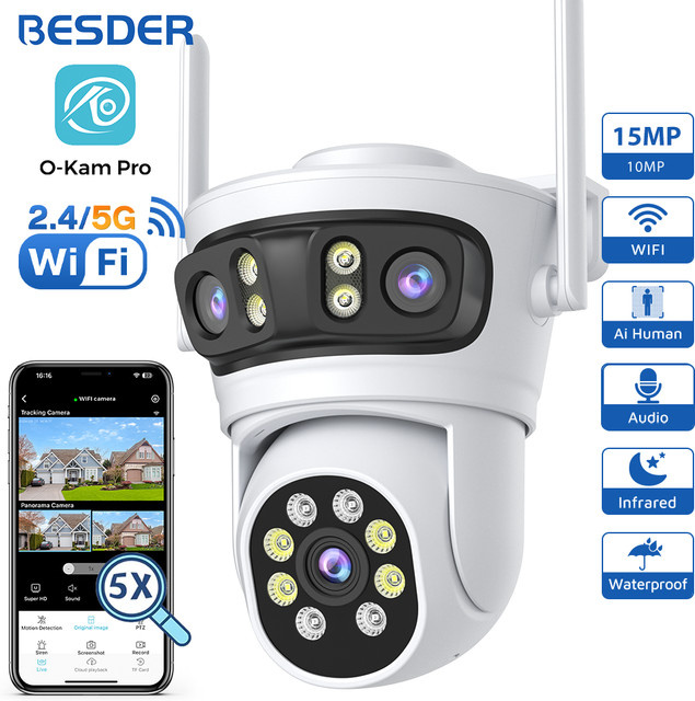 BESDER O-Kam Pro WLAN-IP-Kamera PTZ mit 15 MP Auflösung, 180 Grad Weitwinkel und automatischer Außenverfolgung in Weiß - Bild 1