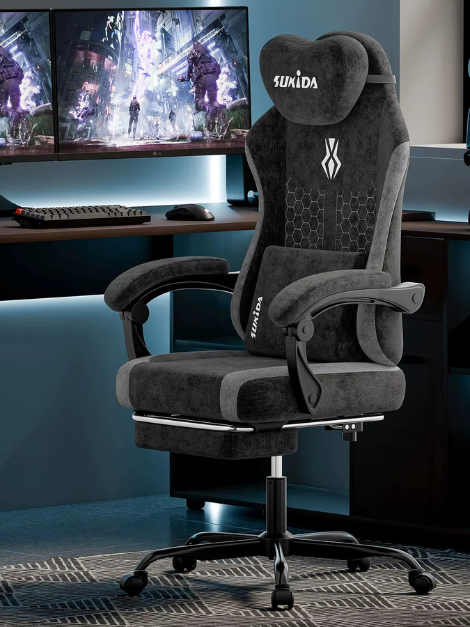 SUKIDA Gaming-Stuhl in Grün, ergonomischer Stoff-Bürostuhl mit Kopfstütze und Armlehnen für Erwachsene - Bild 6