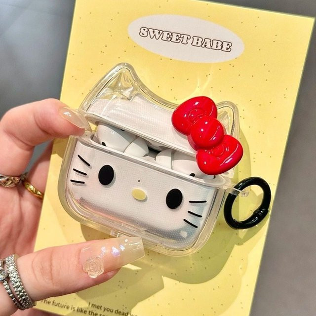 Transparente 3D Schleife Cartoon KT Katze Kopfhörer-Hülle für Apple AirPods Pro 1 2 3 4 - Bild 1