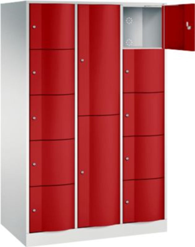 C+P Kombi-Schließfachschrank Resisto mit 3 Abteilen und 12 Fächern, Lichtgrau/Rubinrot, B/T/H: 114,8 x 64,0 x 195,0 cm - Bild 2