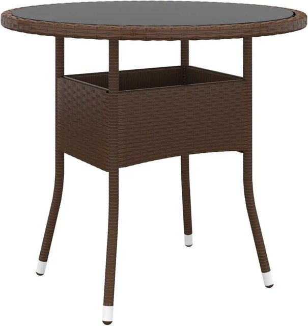 Furnicato Gartentisch rund aus Poly Rattan und gehärtetem Glas in Braun, Durchmesser: 80 cm, Höhe: 75 cm - Bild 1