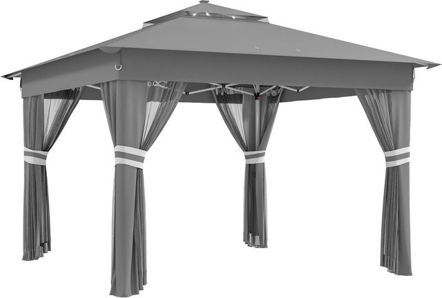 Outsunny Faltpavillon mit LED, 4 Netzvorhängen und Seitenwand aus Oxford-Gewebe, Grau, B/T/H: 300 x 300 x 300 cm - Bild 1