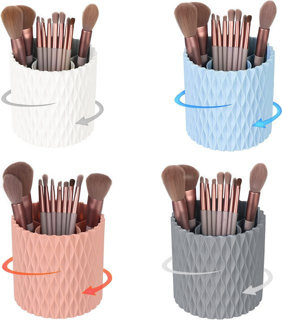 Rotierender Make-up Pinsel Halter aus Kunststoff in Weiß für die Desktop-Organisation - Bild 1