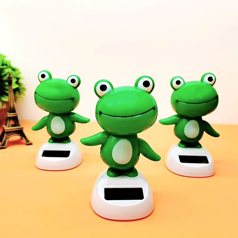 Solarbetriebener Wackelkopf Frosch als animiertes Auto-Ornament in Grün aus Kunststoff - Bild 4