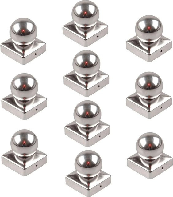 Holmwerk 10er Set Pfostenkappe Kugel aus Edelstahl in Silber für quadratische Pfosten 10 x 10 cm, Durchmesser: 10,1 cm - Bild 1