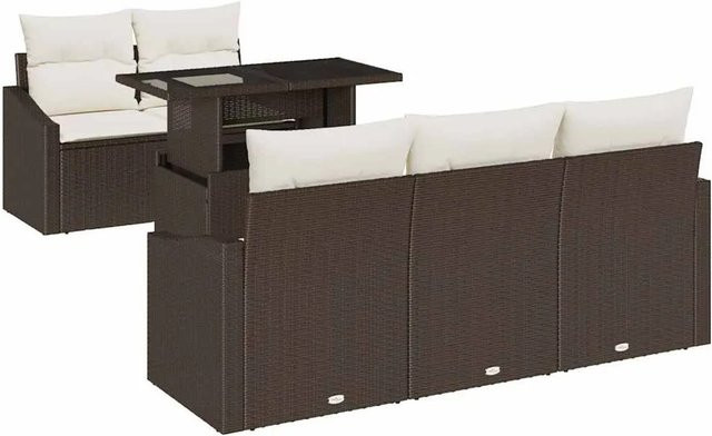 vidaXL Garten-Sofa-Set 6-teilig aus Poly-Rattan in Braun und Beige mit Kissen und Tisch - Bild 1