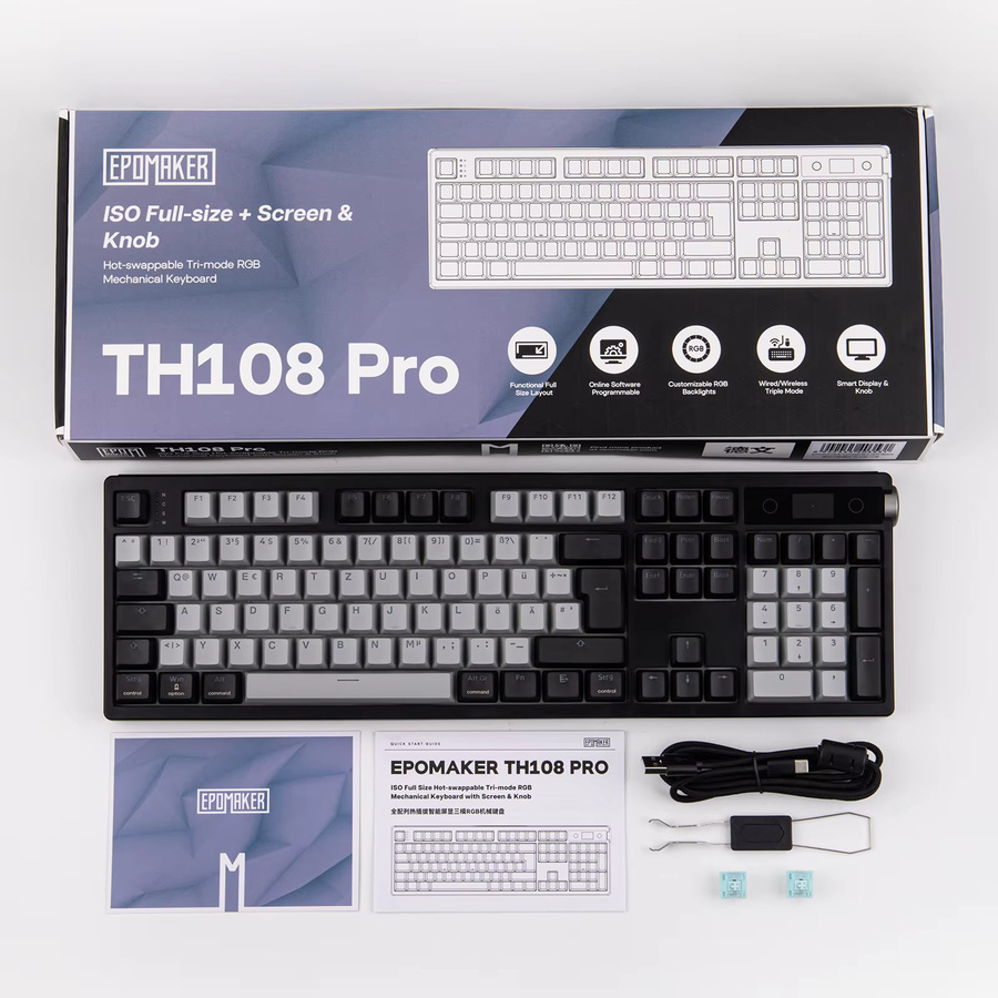 EPOMAKER TH108 PRO Mechanische Gaming Tastatur mit Display, 100% QWERTZ Deutsch Layout, Schwarz, Kabelgebunden, Bluetooth und 2.4G Kabellos - Bild 3