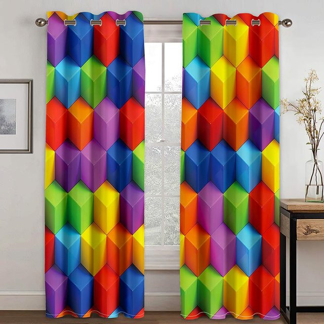 Diamant-Check Vorhang im minimalistischen Stil für Kinderzimmer, Badezimmer oder Schlafzimmer, mehrfarbig, B: 100 cm, H: 160 cm - Bild 1