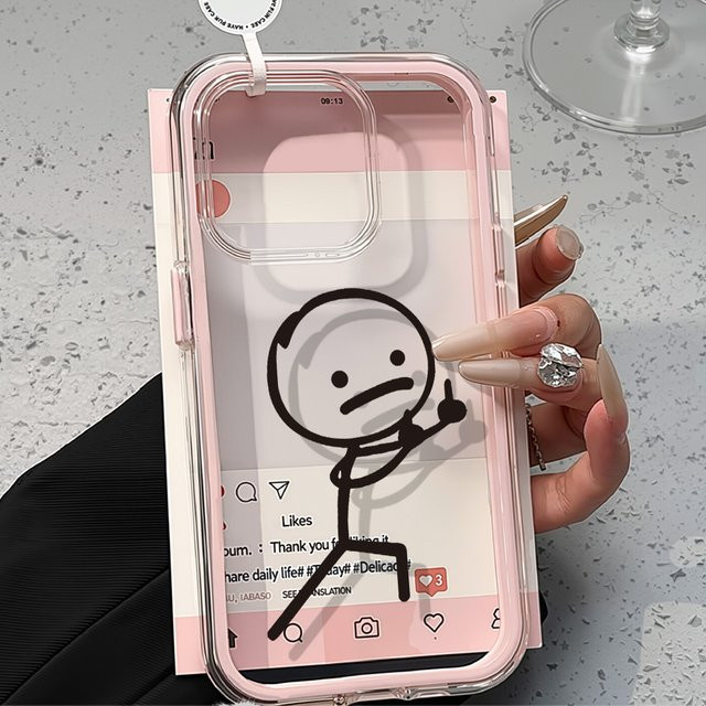2-in-1 Lustige Handyhülle für Apple iPhone 17 Pro Max, 16, 15, 14, 13, 12 Pro Max und Air 11 in Transparent und Pink – Weiche durchsichtige Schutzhülle - Bild 1