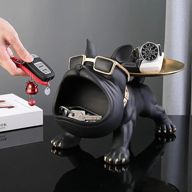Bulldoggenstatue aus Harz mit Aufbewahrungstablett als dekorative Hundeskulptur für deine Heimdekoration - Bild 2