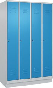 C+P Spind Classic PLUS Garderobenschrank mit Sockel, 4 Abteile, Stahl, grau/blau, B/T/H: 120 x 50 x 195 cm - Bild 1