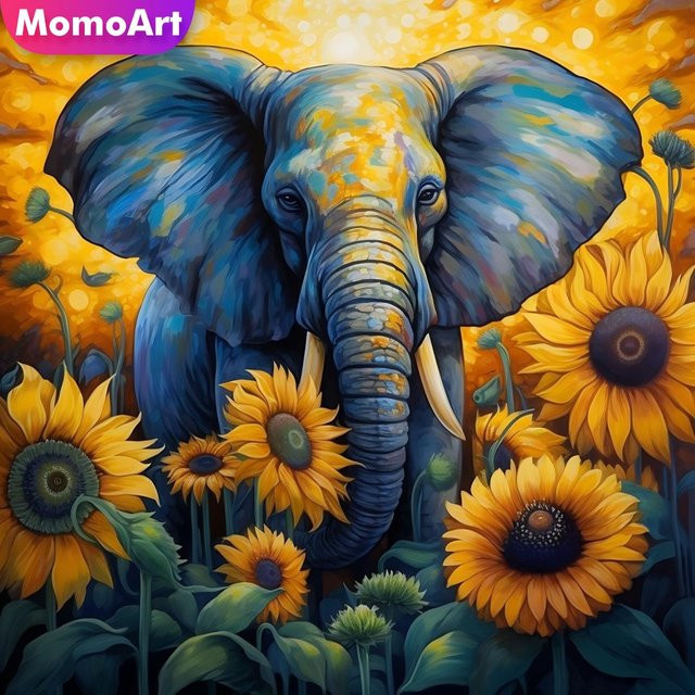 Momoart DIY Diamantmalerei Elefant mit Sonnenblumen Muster für Erwachsene und Anfänger, Multicolour, B/H: 20 x 20 cm - Bild 1