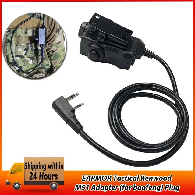 EARMOR Tactical PTT Adapter mit M51 Interface für KENWOOD und BAOFENG Walkie-Talkie, Schwarz - Bild 1