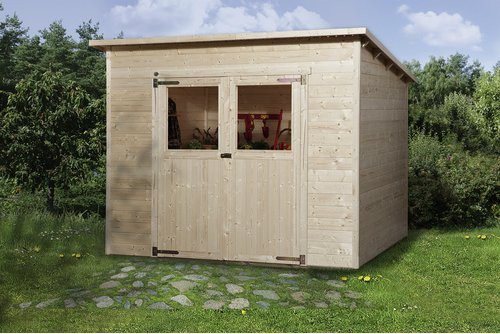 WEKA Gartenhaus 325 Gr.3 aus Holz in Beige mit Pultdach und Doppeltür, B/H/T: 278 x 223 x 237 cm - Bild 1