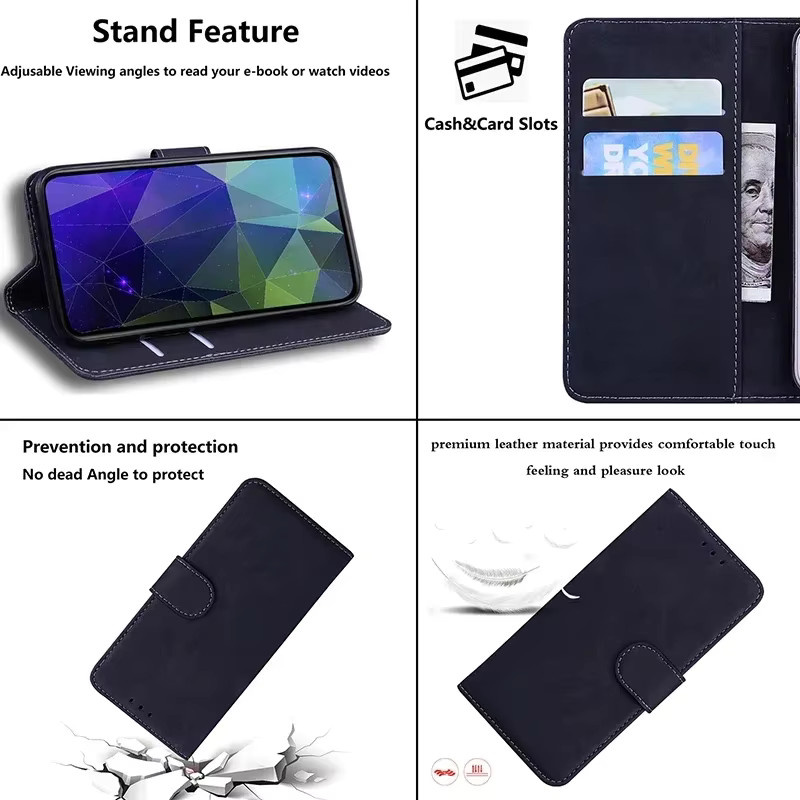 Magnetische Leder-Klapphülle von JESSLEI für iPhone 13 bis 17 Pro Max, 14 bis 16 Plus, 16e und 17 Air mit Wallet-Funktion und Standfunktion in Schwarz - Bild 2