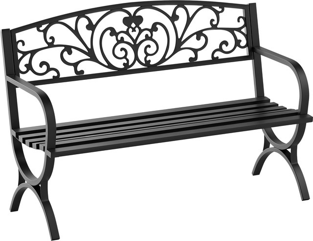 Outsunny Gartenbank aus Metall als 2-Sitzer mit Ornamentik und Armlehnen in Schwarz, B/T/H: 127 x 60 x 85 cm - Bild 1