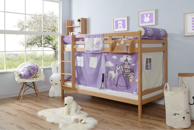 TiCAA Etagenbett Rene aus Massivholz Buche Natur Braun - Bild 1
