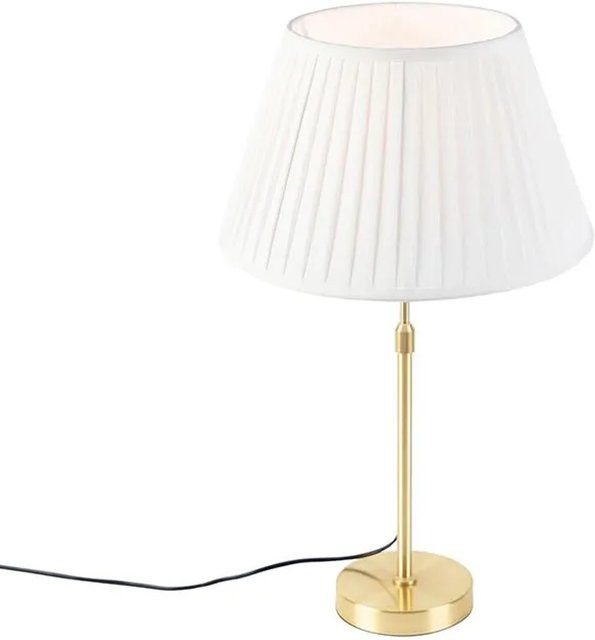 QAZQA Tischleuchte aus Messing mit plissiertem Stoffschirm in Beige und Gold, dimmbar und höhenverstellbar - Bild 1