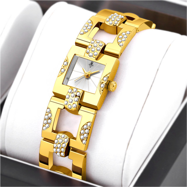 YaLaLuSi Armbanduhr, Quarz, Edelstahl, Schwarz, Gold, Diamantbesetzt, Damen - Bild 1
