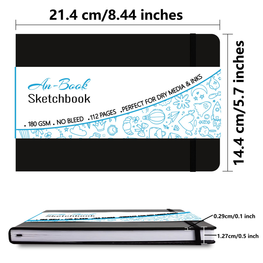 BUKE Medium A5-Landschafts-Hardcover-Skizzenbuch in Schwarz mit 112 Seiten weißem 180 g/m2 Papier - Bild 2