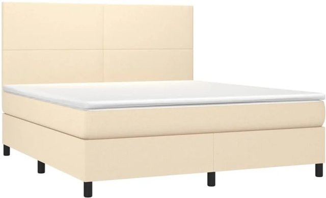 vidaXL Boxspringbett mit Matratze in Creme, Hybrid-Bett mit LED-Unterbettbeleuchtung und USB-Ladeport, Stoff, B/T/H: 160 x 200 x 118 cm - Bild 1