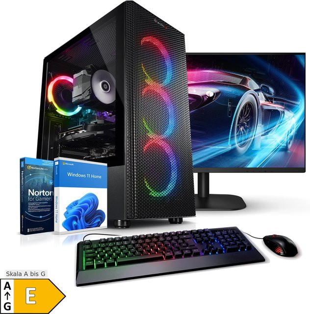 Kiebel Gaming PC Set mit 27 Zoll TFT Monitor, AMD Ryzen 7 5700X, 32GB DDR4, NVIDIA RTX 4060 Ti 8GB, 1TB SSD, WLAN, Windows 11, Schwarz - Bild 1