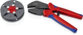 Knipex MultiCrimp Crimpzange 97 33 LE mit Wechselmagazin und Mehrkomponenten-Hüllen, brüniert, rot, 250 mm - Bild 1