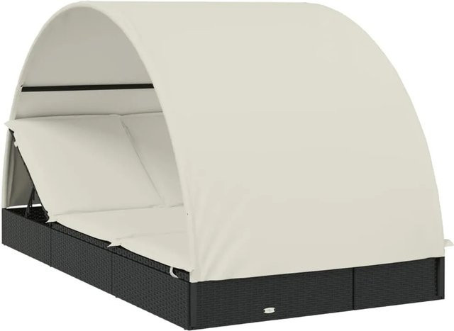 vidaXL Sonnenliege für 2 Personen mit Runddach in Schwarz aus PE-Rattan und pulverbeschichtetem Stahl, B/T/H: 211 x 112 x 140 cm - Bild 1