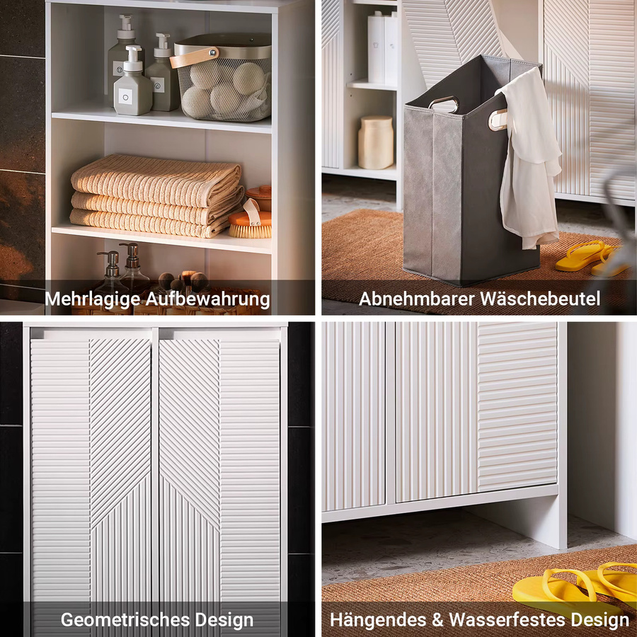 SoBuy BZR155-W Schmaler Badezimmerschrank Weiß mit Wäschesack, Bad Hochschrank mit Türen und Regalfächern, B/T/H: 60 x 32,4 x 171 cm - Bild 5