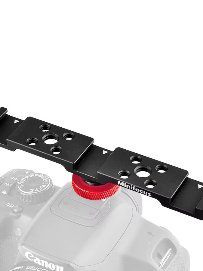 MINIFOCUS 3-in-1 Adapter für Kaltschuh-Montage mit Verlängerungsstange und Halterung für Kamera, Handy und Videoleuchte, Schwarz - Bild 4