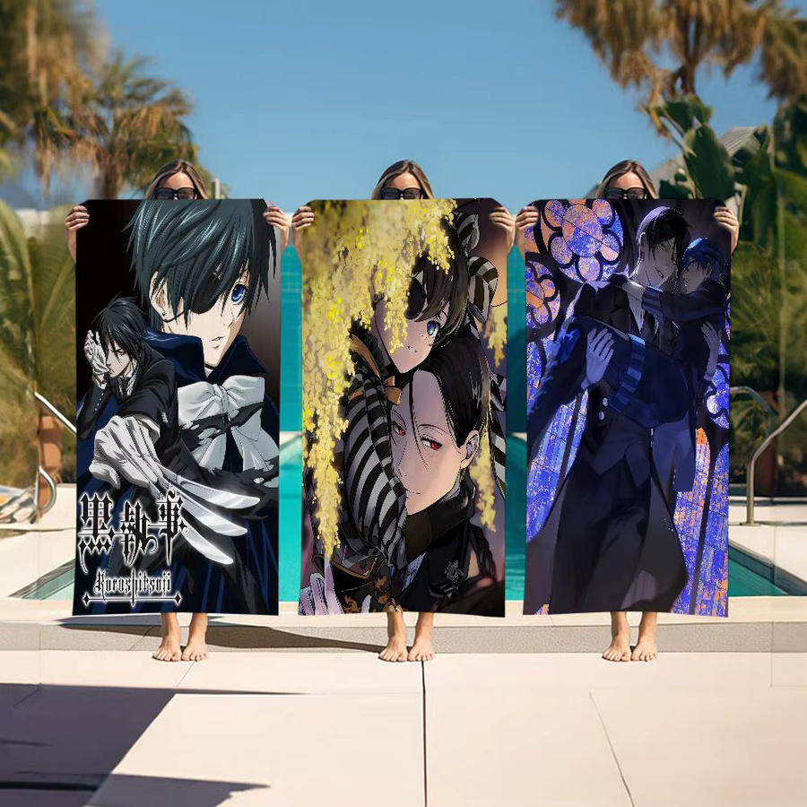B-Butler Japanisches Anime Strandtuch aus schwarzer Mikrofaser, saugfähig und schnell trocknend - Bild 4