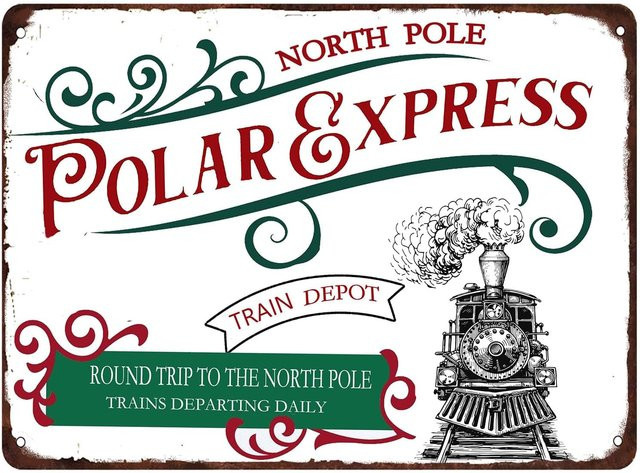 Potdemiel Metallschild Polar Express Train Depot North Pole Vintage Retro Weihnachts-Wanddekoration - Bild 1