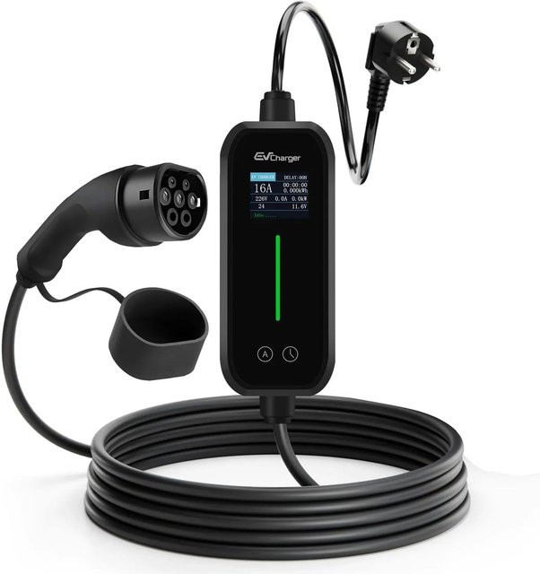 Junsun EV Ladegerät 3,5kW mit 8m Typ 2 Kabel, 1-phasig 6-16A, Schwarz, Smart App-Steuerung - Bild 1