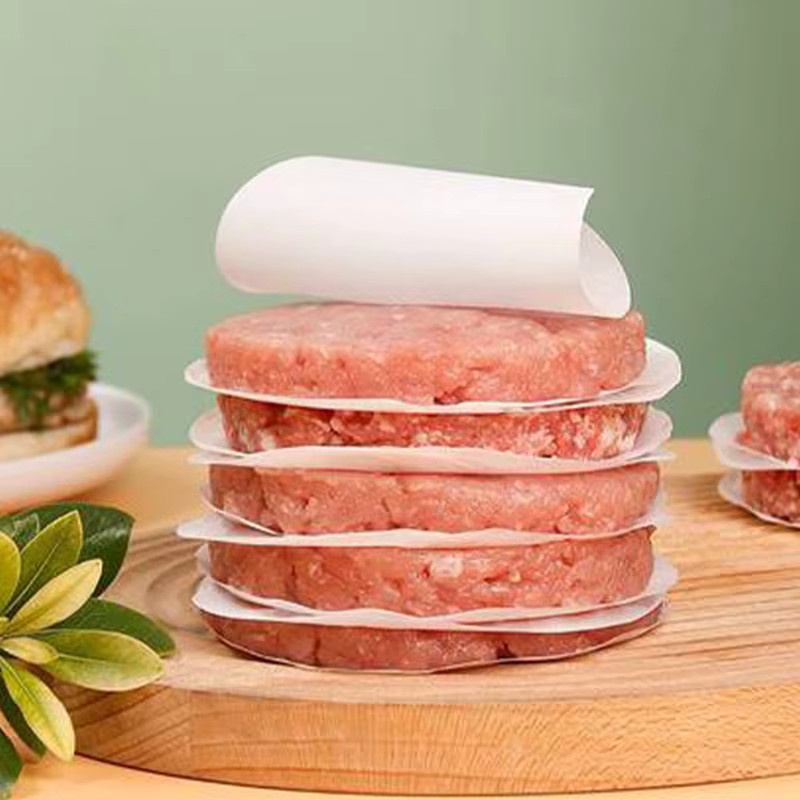100 Stück runde Backpapierbögen von ouhoe in Weiß, antihaftbeschichtet und ölbeständig als Patty-Trennpapier für Burger und Kuchen - Bild 4