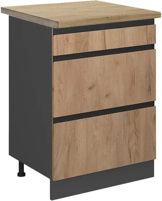 Vicco Küchenunterschrank R-Line Goldkraft in Eiche und Anthrazit mit Schubladen, B: 60 cm, H: 81,6 cm, T: 60 cm - Bild 1