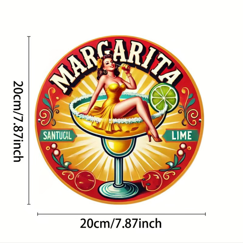 Retro Margarita Cocktail Metallschild von Potdemiel – Rundes Wandschild in Mehrfarben für Bar und Dekoration - Bild 2