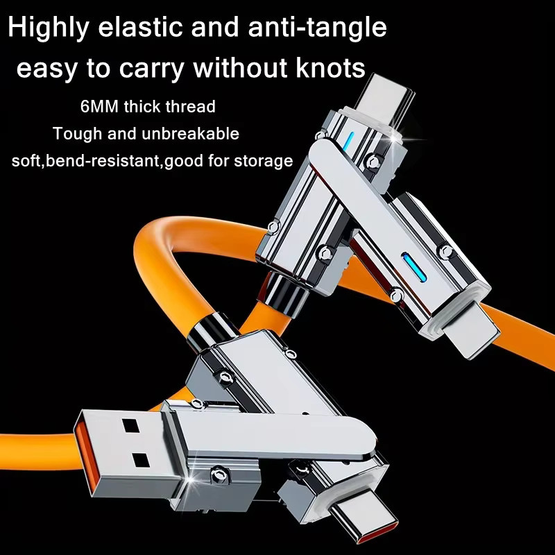 KADIXI 4-in-1 USB-Schnellladekabel mit 100 W für iPhone, Samsung, Xiaomi und USB Typ C Tablets in Schwarz und Orange - Bild 3