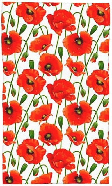Saugfähiges Baumwollhandtuch mit rotem Mohnblumen-Blumenmuster, schnelltrocknend, Farbe: Rot/Weiß, B: 50 cm, H: 100 cm - Bild 1