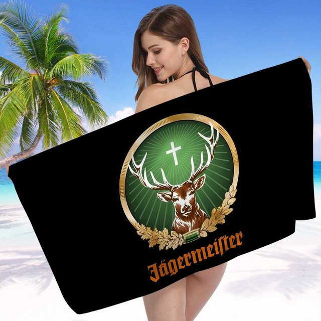 JMG Household Supplies Mikrofaser Strandtuch mit Jägermeister Logo, schnelltrocknend und super saugfähig, Schwarz, B/H: 50 x 100 cm - Bild 1
