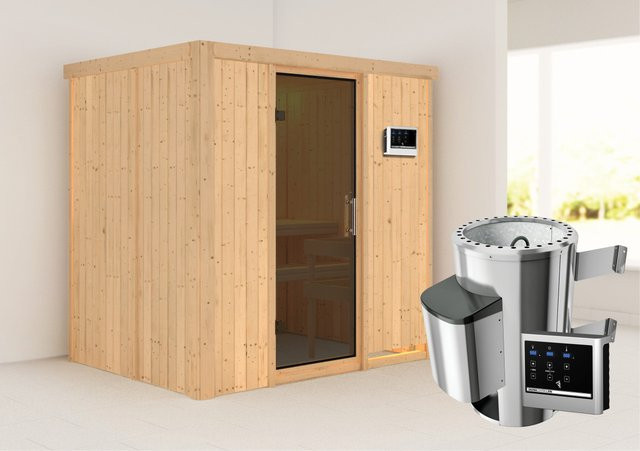 Karibu Sauna Finja mit 3,6 kW Ofen und externer Steuerung in Natur - Bild 1