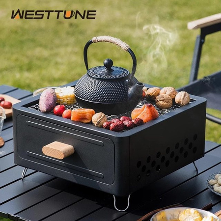 WESTTUNE Holzkohlegrill für den Außenbereich mit Grillständer, antihaftbeschichtet, tragbarer Campinggrill in Schwarz oder Weiß, B/T/H: 31,0 x 31,0 x 16,0 cm
