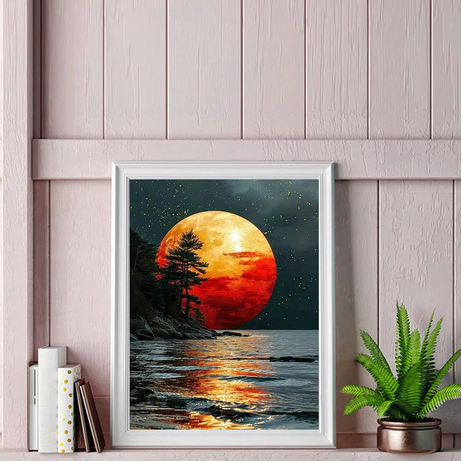 Huacan Seaside Night Diamant-Gemälde Landschaft 5D-DIY Mosaik-Set mit runden Bohrern in Multicolour B/H: 30,0 x 20,0 cm - Bild 3