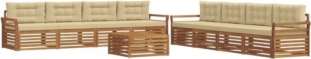 vidaXL Outdoor-Sofagarnitur aus Akazienholz mit Kissen, 9-teiliges Set, Natur und Beige - Bild 1