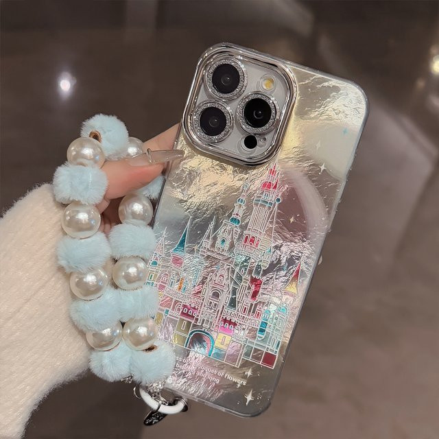 MUQGEW Bunte Schloss-Handyhülle mit Umhängeband und glitzernder Linsenfolie für iPhone, stoßfeste Abdeckung, Multicolor - Bild 1