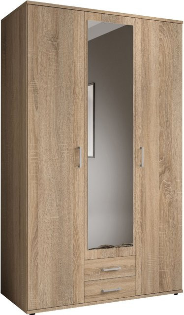 Kleiderschrank Harper in Eiche Braun mit integrierten Schubladen und Spiegel, H x B x T: 196 x 120 x 54 cm - Bild 1
