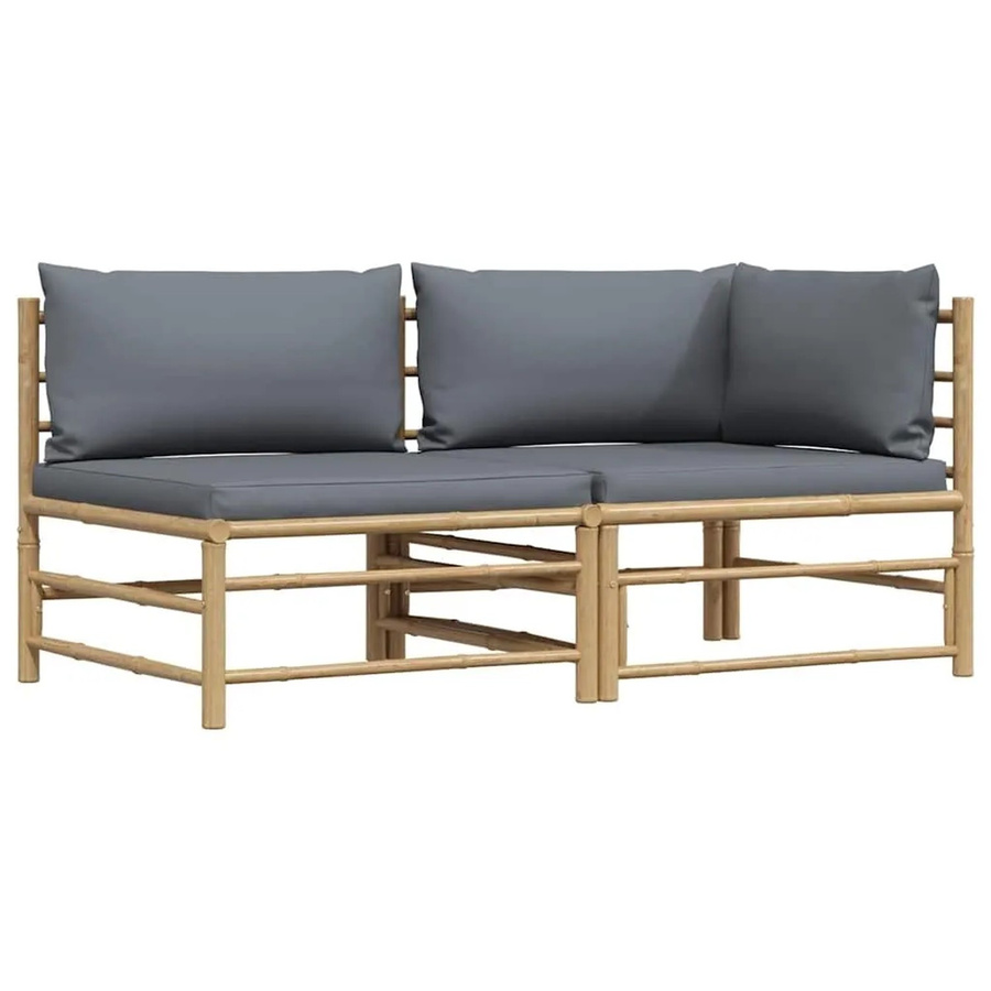 vidaXL 2-teiliges Garten-Lounge-Set aus Bambus mit Kissen in Dunkelgrau - Bild 2
