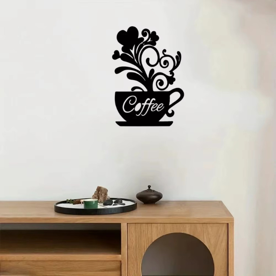 CIFBUY Wanddekoration aus Eisen mit Kaffeetassen-Motiv und floralem Design in Schwarz, B/H: 30,0 x 30,0 cm - Bild 4