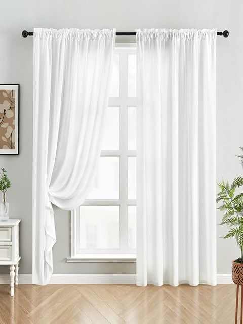 EASHION Transparenter Stangenvorhang mit Rod Pocket für Schlafzimmer und Wohnzimmer, Farbe: Transparent, Breite: 120 cm, Höhe: 60 cm - Bild 1